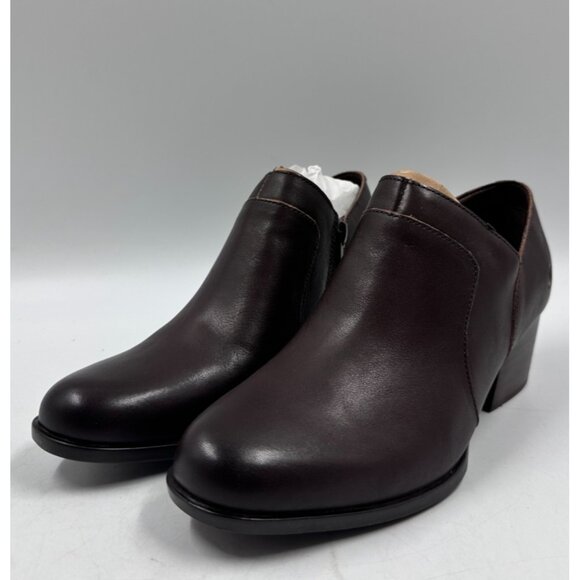 Born Womens Ladies Brown Leather Caley Zip Up Stacked Heel Ankle Booties Sz 8.5M - Picture 1 of 9